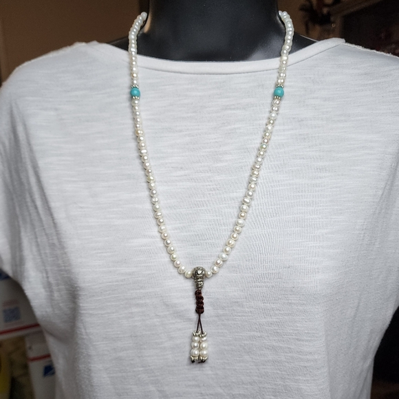 Freshwater pearl mala prayer bead bracelet necklace - Picture 2 of 6